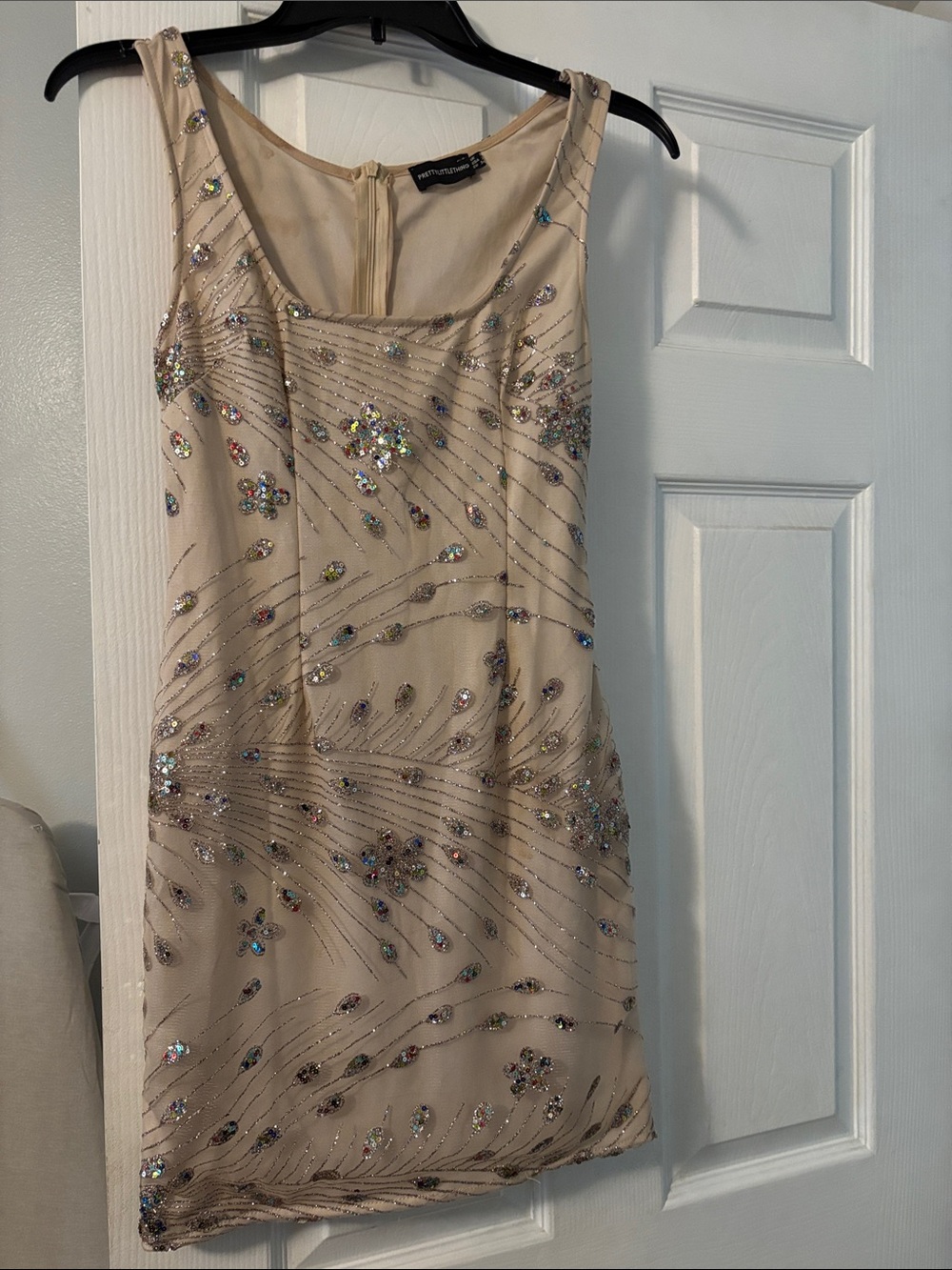 PrettyLittleThing Nude Beaded Mini Dress